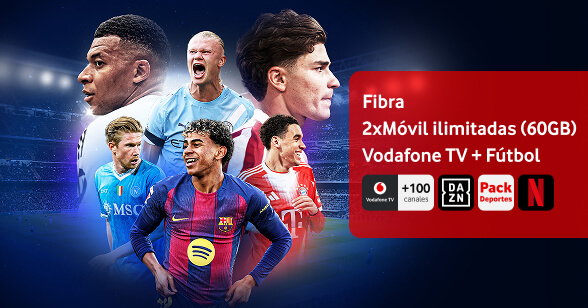 imagen de futbolistas e iconos de Vodafone TV, Dazn, Netflix